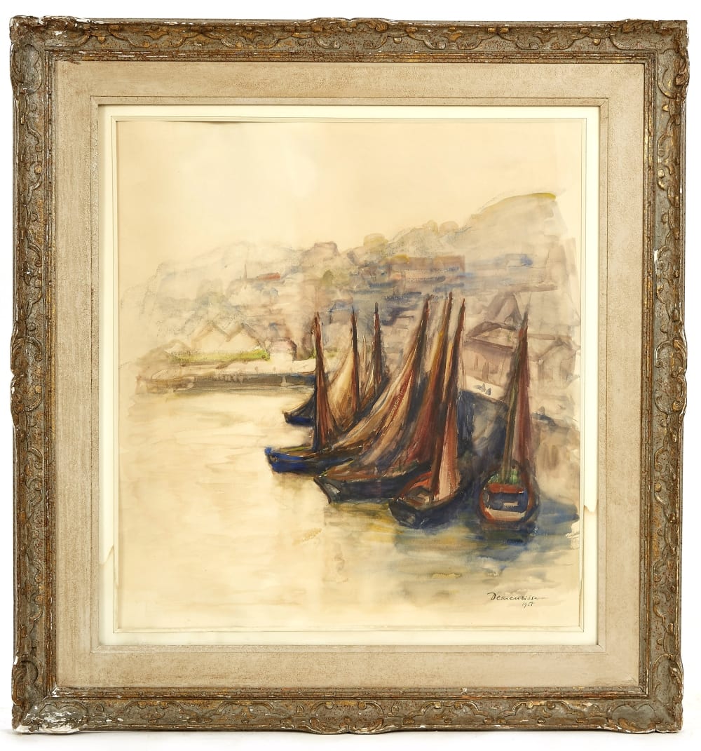 ren demeurisse 1895 1961 voiliers quai 1955 aquarelle sign e et dat e en bas droite 60 x 55 cm · Tradart Deauville · 2019-04-28 René Demeurisse comparable auction result: ren demeurisse 1895 1961 voiliers quai 1955 aquarelle sign e et dat e en bas droite 60 x 55 cm