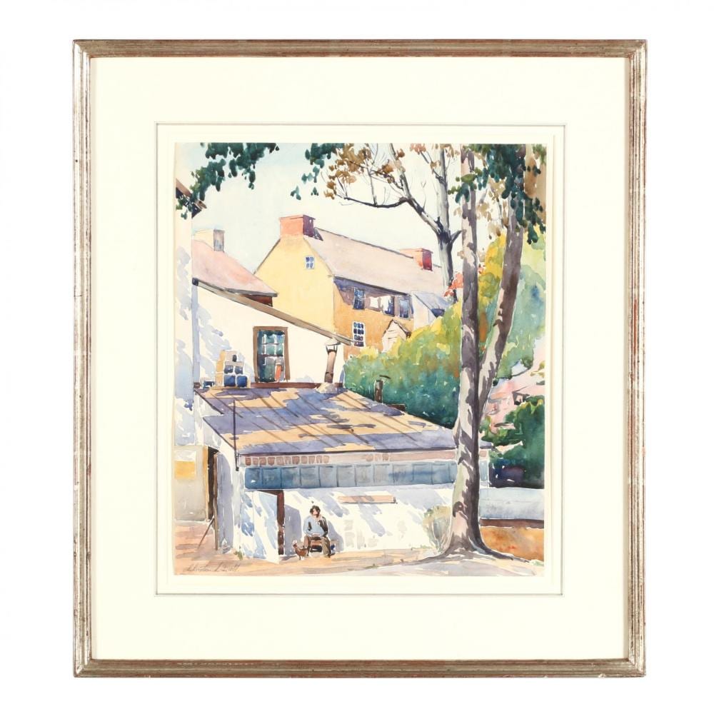 Christian Lawton Dull comparable auction result: christian lawton dull pa 1902 1982 town scene with resting figure