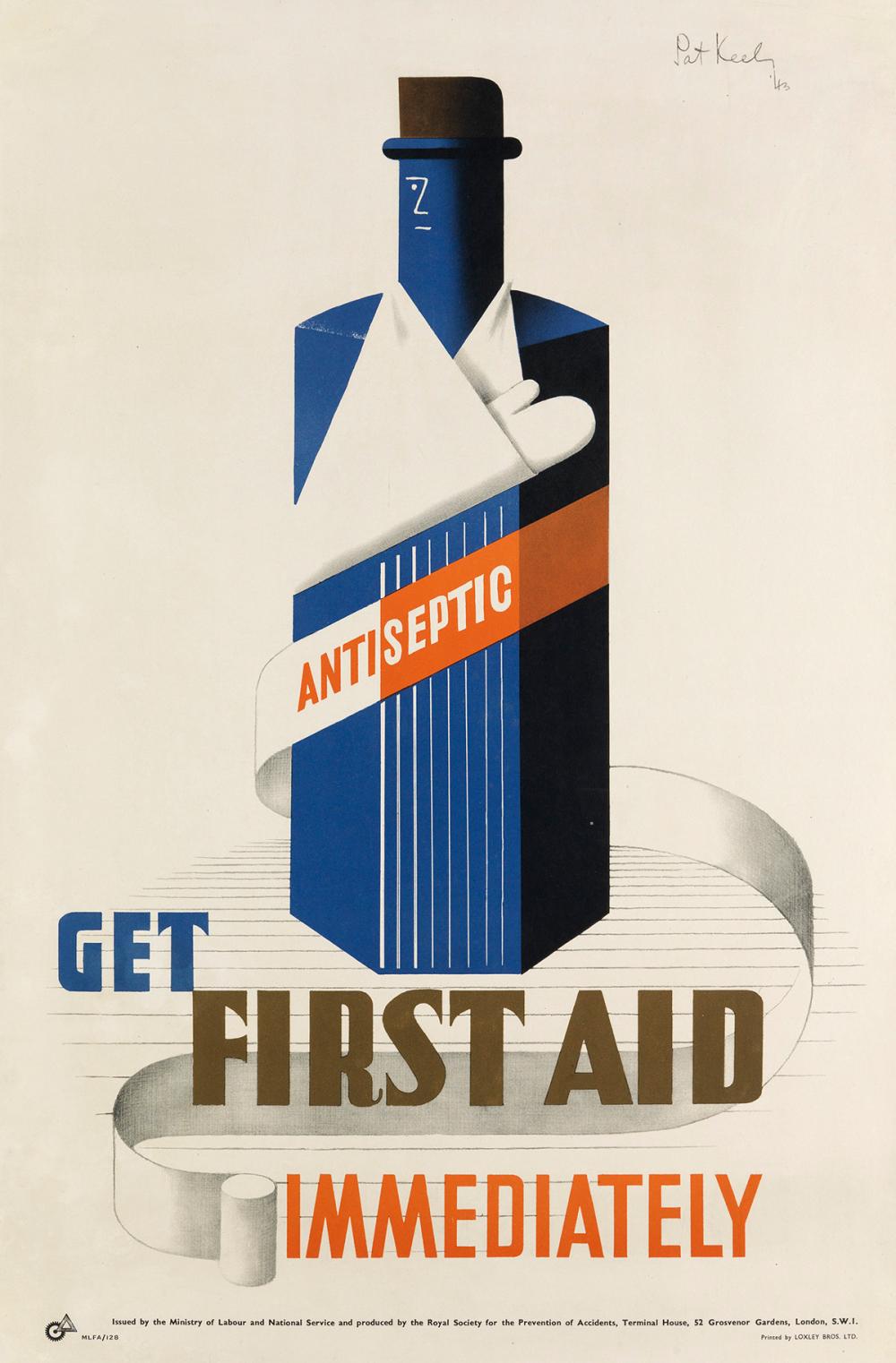 Patrick Cokayne Keely comparable auction result: patrick cokayne keely 1901 1970 get first aid immediately antiseptic 1943 30x20 inches 76x50 cm loxley bros ltd london