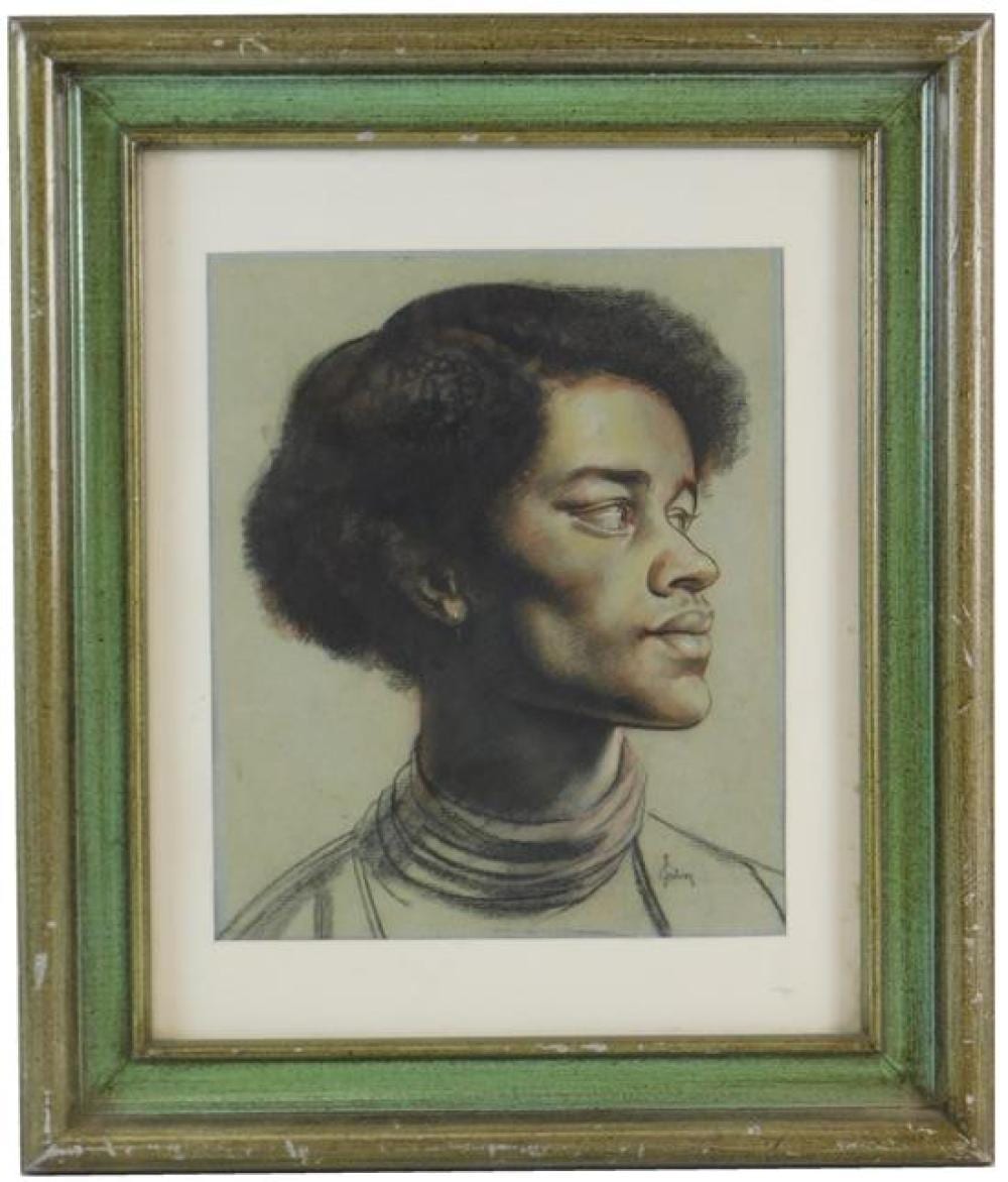 John Thomas Young Gilroy comparable auction result: john thomas young gilroy british 1898 1985 charcoal drawing of young african american woman in profile signed lr framed and