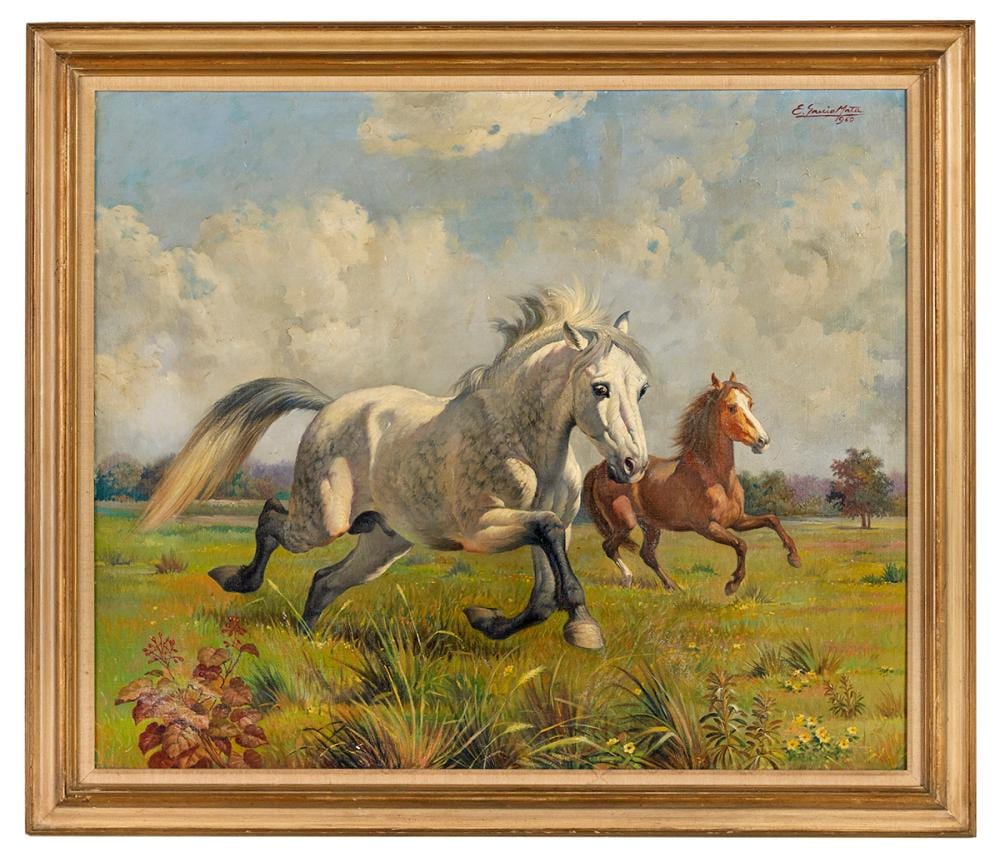 Evelio Garcia Mata comparable auction result: evelio garcia mata cuban new york 1908 1984 galloping stallions