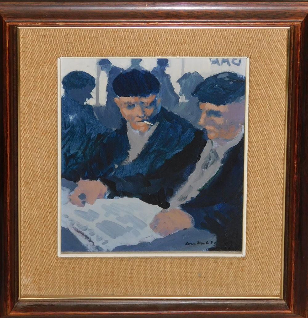 Ramon Lombarte comparable auction result: ramon lombarte 1956 en el bar leo sobre tabla 21x28 cm
