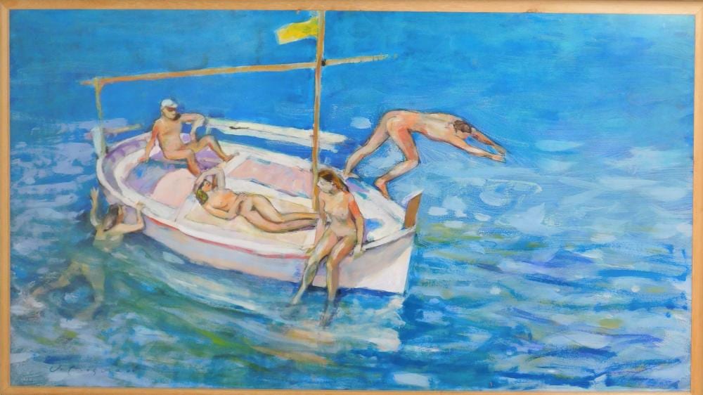 Josep Moscardo comparable auction result: josep moscardo 1953 la barca t cnica mixta sobre papel 61x123 cm
