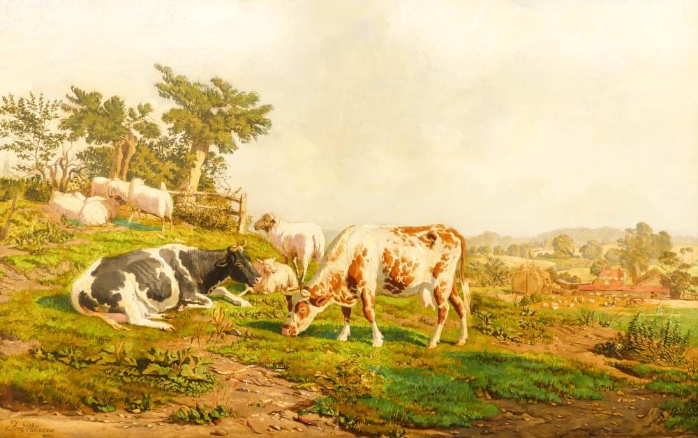 Frederick Williamson comparable auction result: frederick williamson c 1835 1900 british a landscape and cattle oil on panel 11 5 x17 image