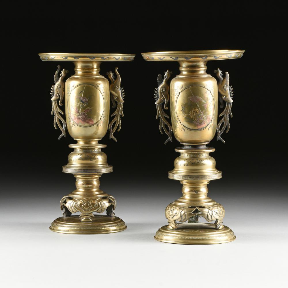 A PAIR OF JAPANESE BRONZE AND MIXED METAL FOUR PIECE USABATAS, MEIJI PERIOD, LATE 19TH CENTURY, sold by Simpson Galleries, LLC, lot 465 — auction record photograph