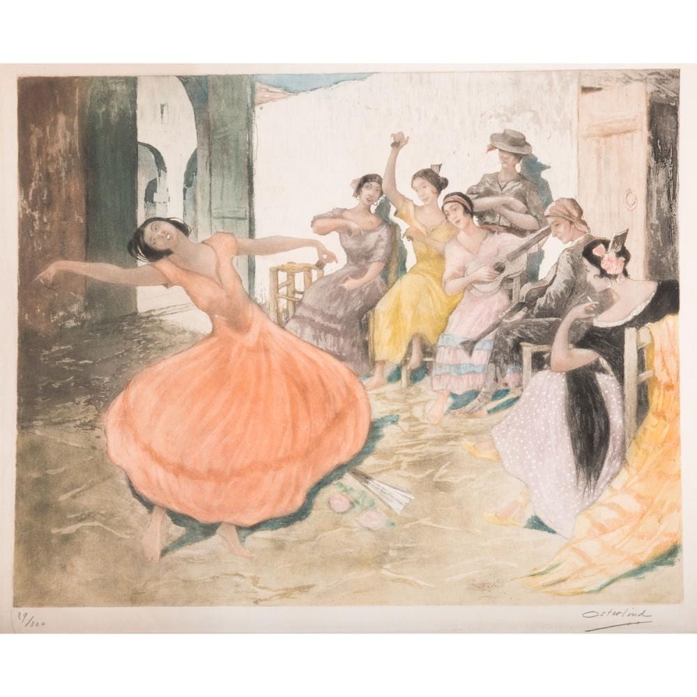 Allan Österlind comparable auction result: allan sterlind 1855 1938 danseuses espagnoles aquatinte en couleurs sur v lin preuve num rot e 89 300 et sign e jaunie