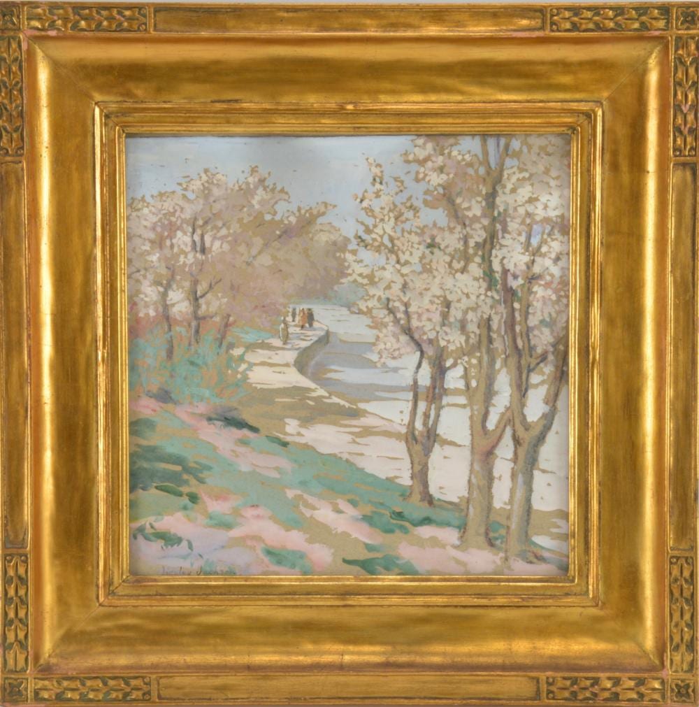Lesley comparable auction result: lesley elizabeth jackson watercolor spring sidewalk landscape