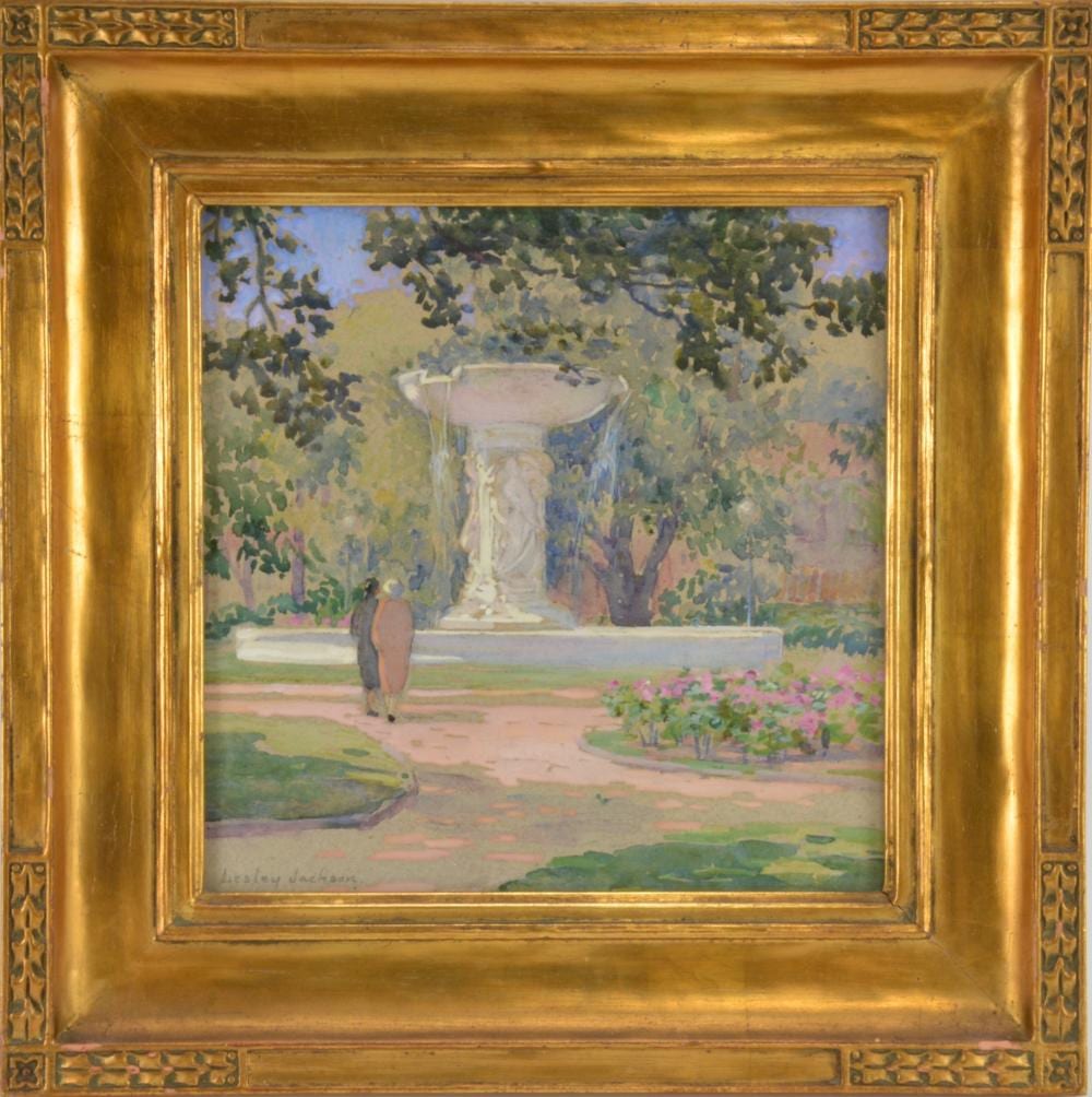 Lesley comparable auction result: lesley elizabeth jackson watercolor figures at fountain