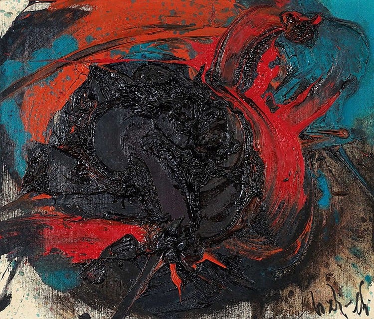 Kazuo Shiraga (JAPAN, 1924-2008) Untitled oil on canvas 45.5 x 53 cm. (17 7/8 x 20 7/8 in.) comparable sale
