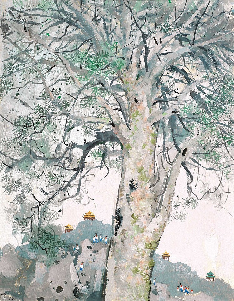 Wu Guanzhong (CHINA, 1919-2010) A Lacebark Pine of the Jing Mountains gouache on paper 50.4 x 39 cm. (19 13/16 x15 3/8 in.) comparable sale