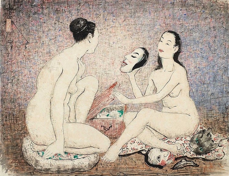 Pan Yuliang (CHINA, 1895-1977) Nudes and Masks ink and colour on paper 49 x 64.5 cm. (19 1/4 x 25 3/8 in.) comparable sale