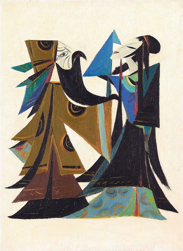 Lin Fengmian (CHINA, 1900-1991) Opera Series: Beauty defies Tyranny oil on canvas 56.8 x 41.7 cm. (22 3/8 x 16 3/8 in.) comparable sale