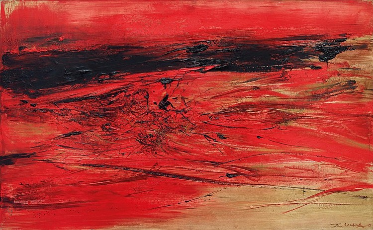 Zao Wou-Ki (ZHAO WUJI, FRANCE/CHINA, 1920-2013) 21.04.64 oil on canvas 80.5 x 130 cm. (31 3/4 x 51 1/8 in.) comparable sale