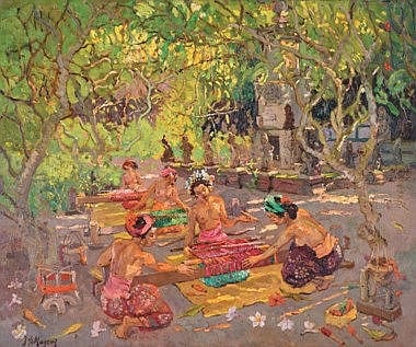 Adrien-Jean Le Mayeur de Merprès (BELGIUM, 1880-1958) Women Weaving oil on canvas 100 x 120 cm. (39 3/8 x 47 1/4 in.) comparable sale