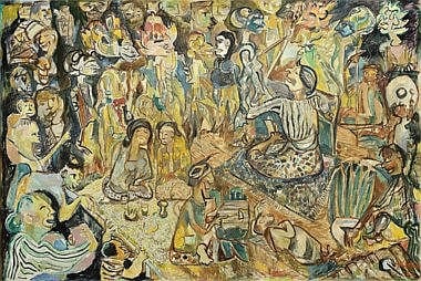 Sudjana Kerton comparable auction result: sudjana kerton indonesia 1922 1994 wayang golek oil on canvas 100 5 x 150 5 cm 39 5 8 x 59 1 4 in