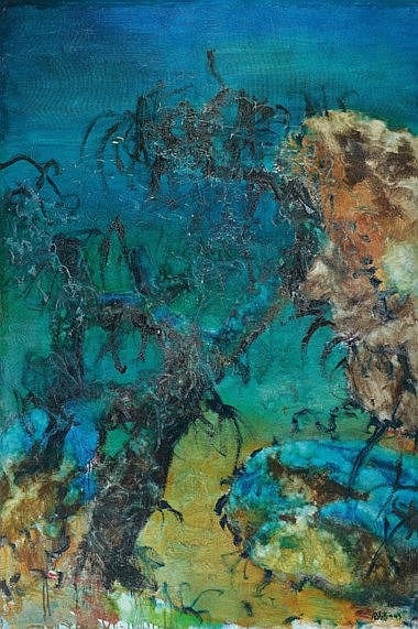 Chunya Zhou comparable auction result: zhou chunya china b 1955 stone series the tree connected to stone oil on canvas 195 x 130 cm 76 3 4 x 51 1 8 in