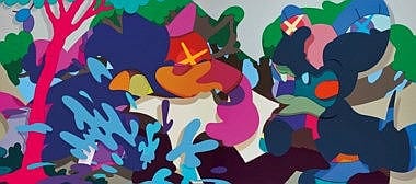 Kaws (USA, B. 1974) ARMED AWAY acrylic on canvas 223.2 x 503 cm. (87 7/8 x 198 in.) comparable sale