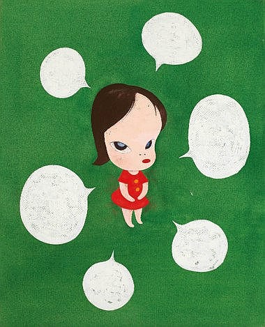 Yoshitomo Nara (JAPAN, B. 1959) Q & A acrylic on canvas 67.9 x 54.6 cm. (26 3/4 x 21 1/2 in.) comparable sale
