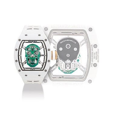 Richard Mille. A Highly Attractive, VERY FINE AND EXTREMELY RARE WHITE... SIGNED RICHARD MILLE, ASIA LIMITED EDITION, TOURBILLON SKULL MODEL, NO. 01/06, comparable sale