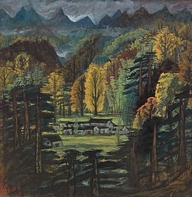 Lin Fengmian (1900-1991) Autumn Scenery Scroll, mounted and framed, ink and colour on paper 68 x 65.5 cm. (26 ¾ x 25 ¾ in.) comparable sale