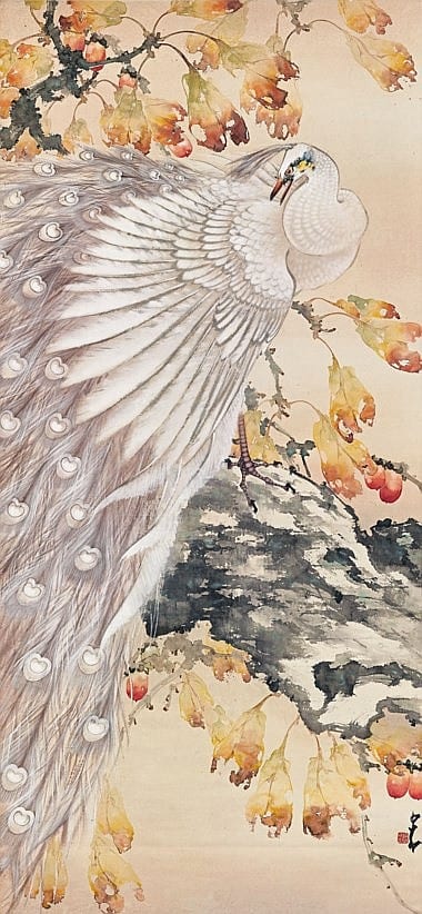 Shao'ang Zhao comparable auction result: zhao shao ang 1905 1998 white peacock and red persimmon hanging scroll ink and colour on paper 175 x 81 cm 68 7 8 x 31 7 8 in