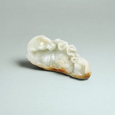 A Rare And Superb White Jade Carving Of A Dragon-Horse Qianlong Period (1736-1795) 6 1/8 in. (15.5 cm.) long, zitan wood stand, box comparable sale