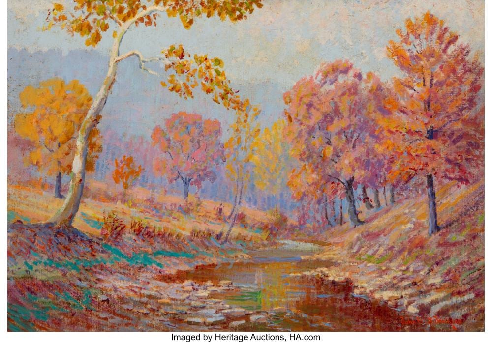 John Eliot Jenkins comparable auction result: john eliot jenkins american 1868 1937 at the creek oil on canvas laid on boar
