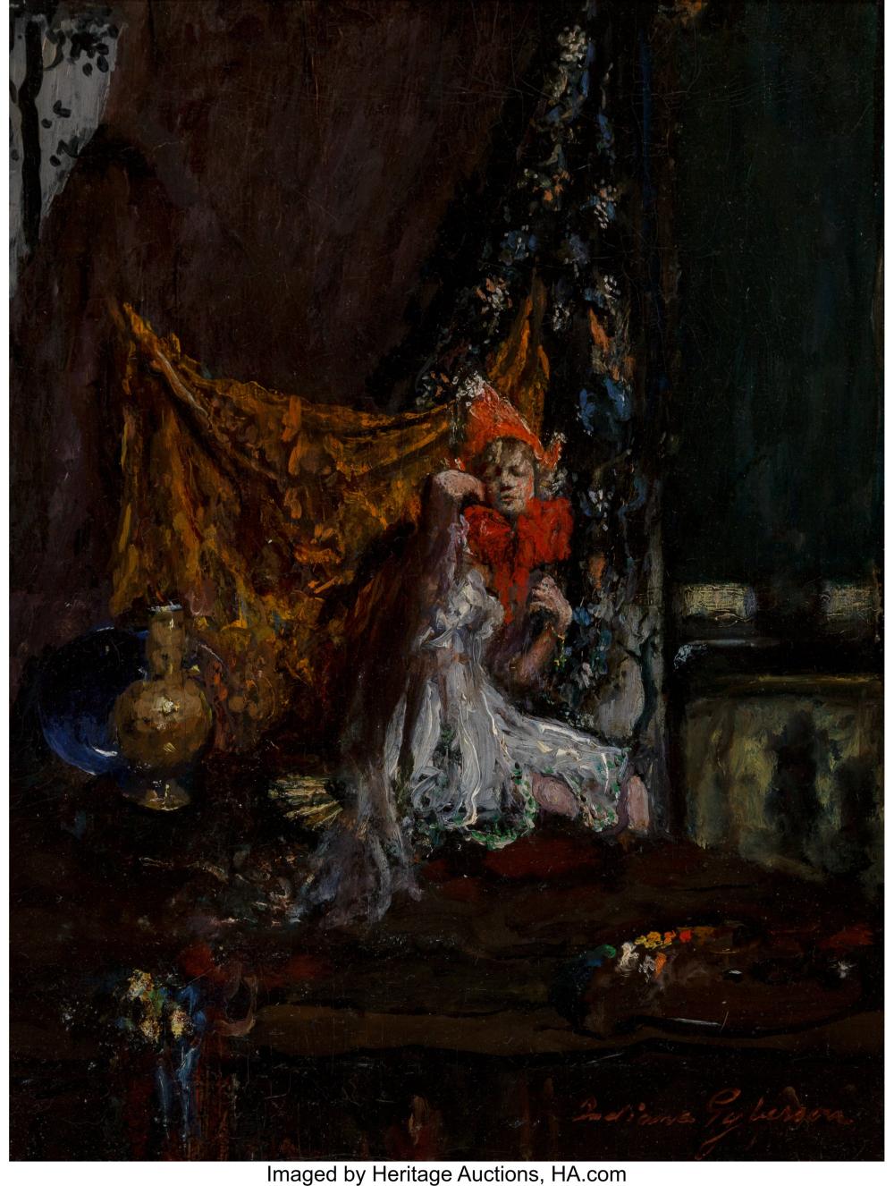 Indiana Gyberson comparable auction result: indiana gyberson american 1875 1944 pierrette in the studio frivolitas oil o