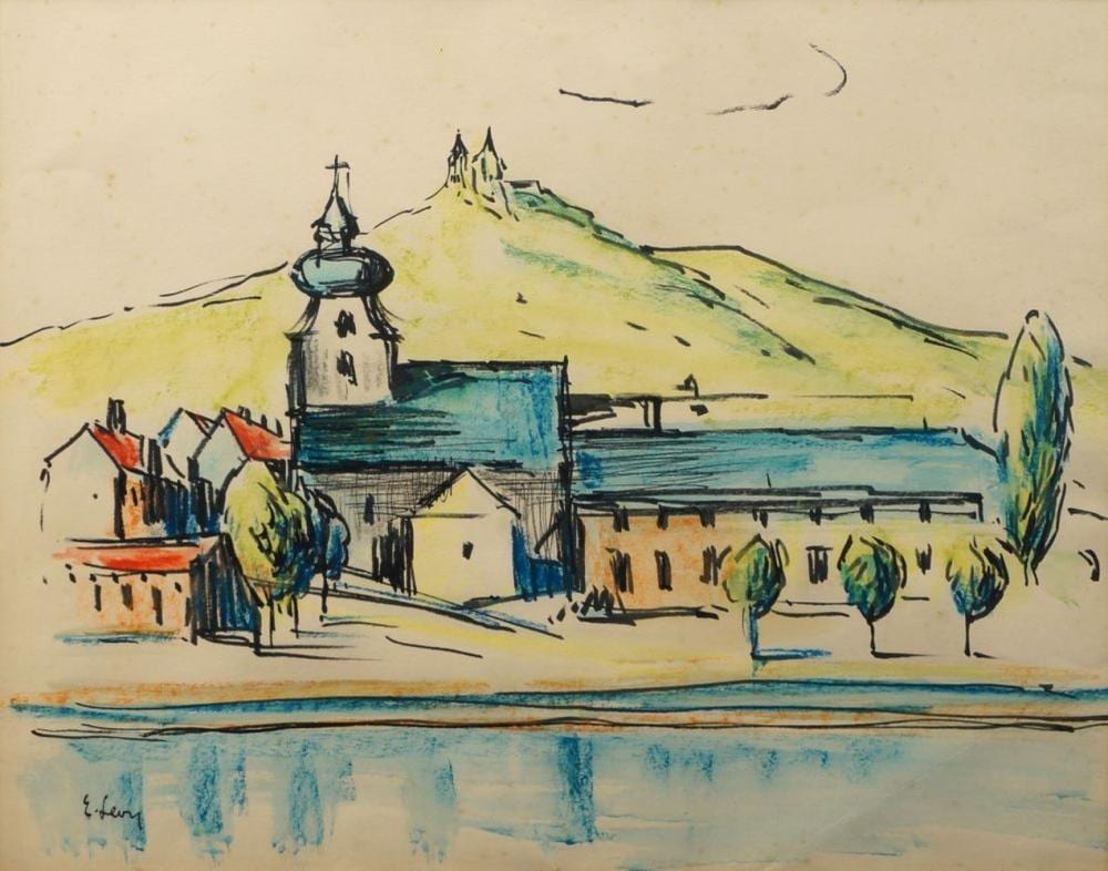 emmanuel levy british 1900 1986 rothenberg on the river tauber circa 1965 chalk black ink · Roseberys · 2019-06-11 Emanuel Levy comparable auction result: emmanuel levy british 1900 1986 rothenberg on the river tauber circa 1965 chalk black ink