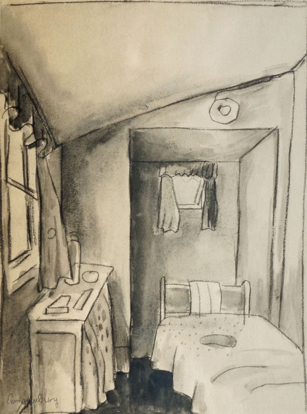 emmanuel levy british 1900 1986 home 1971 chalk and ink wash on paper signed 48 5x35 5cm · Roseberys · 2019-06-11 Emanuel Levy comparable auction result: emmanuel levy british 1900 1986 home 1971 chalk and ink wash on paper signed 48 5x35 5cm