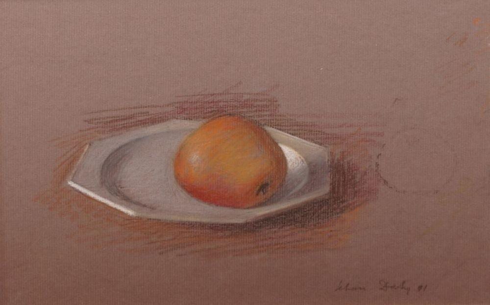 Jehan Emile Daly comparable auction result: jehan emile daly british 1918 2001 apple on a plate black and coloured chalk on brown colour