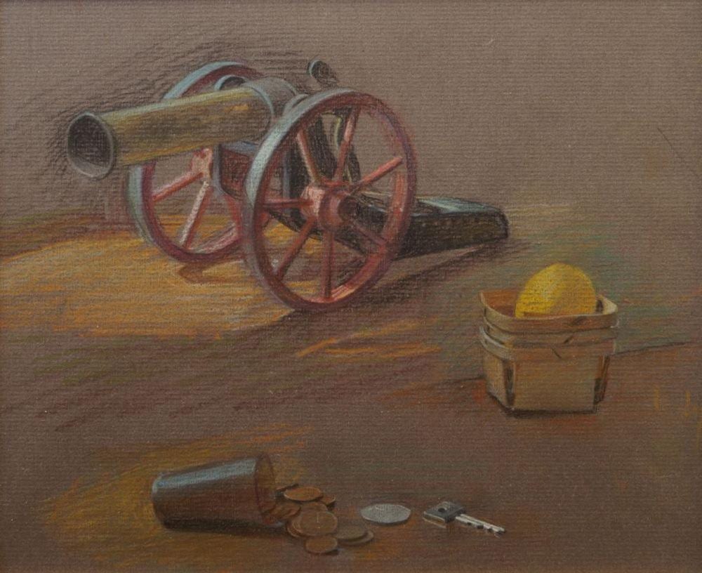 Jehan Emile Daly comparable auction result: jehan emile daly british 1918 2001 toy cannon black and coloured chalk on brown coloured lai