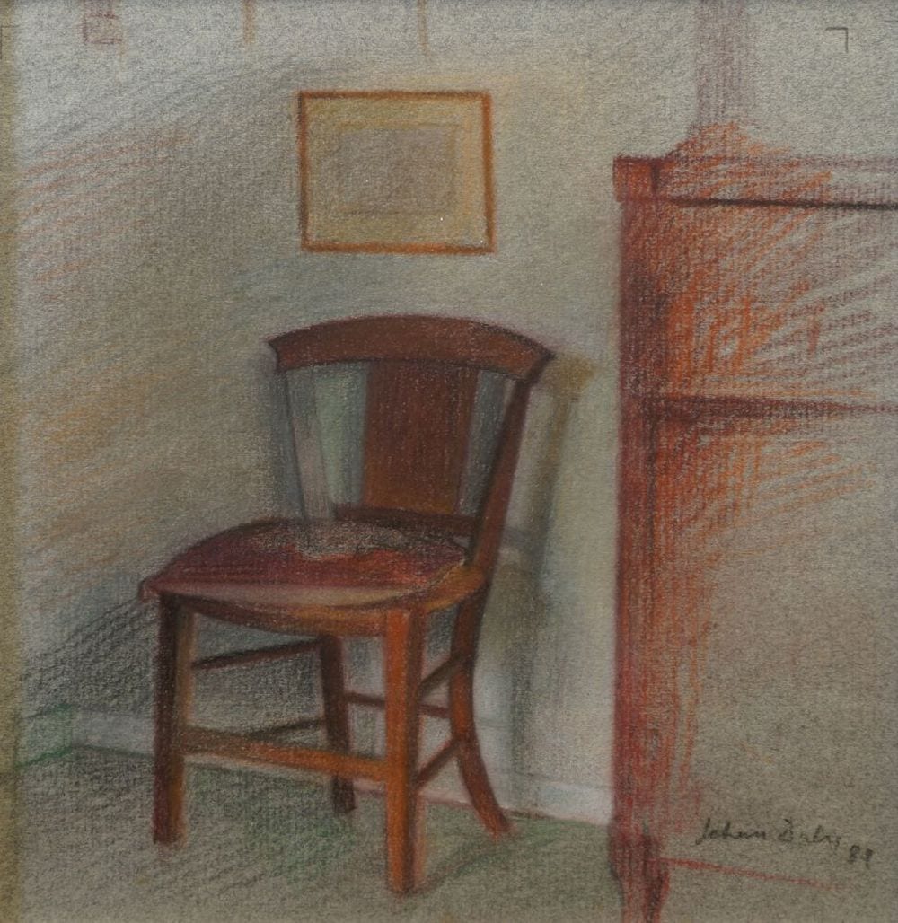 Jehan Emile Daly comparable auction result: jehan emile daly british 1918 2001 a chair black and coloured chalk on blue coloured laid pa