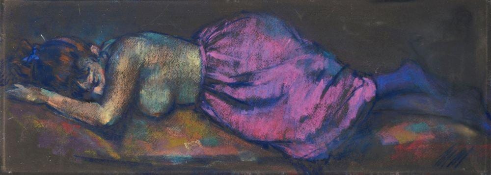 Maurice Man comparable auction result: maurice man british 1921 1997 nude in a pink skirt sleeping pastel on black laid paper laid