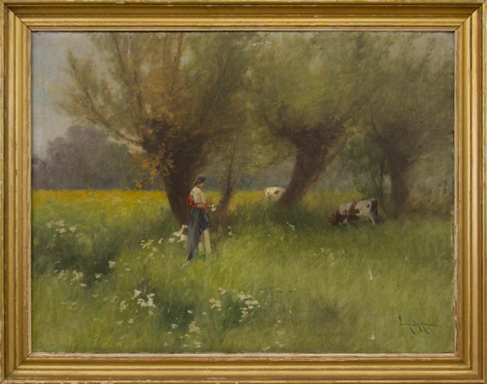 Antal (1861) Neogrády comparable auction result: antal neogr dy landscape woman cattle oil on canvas