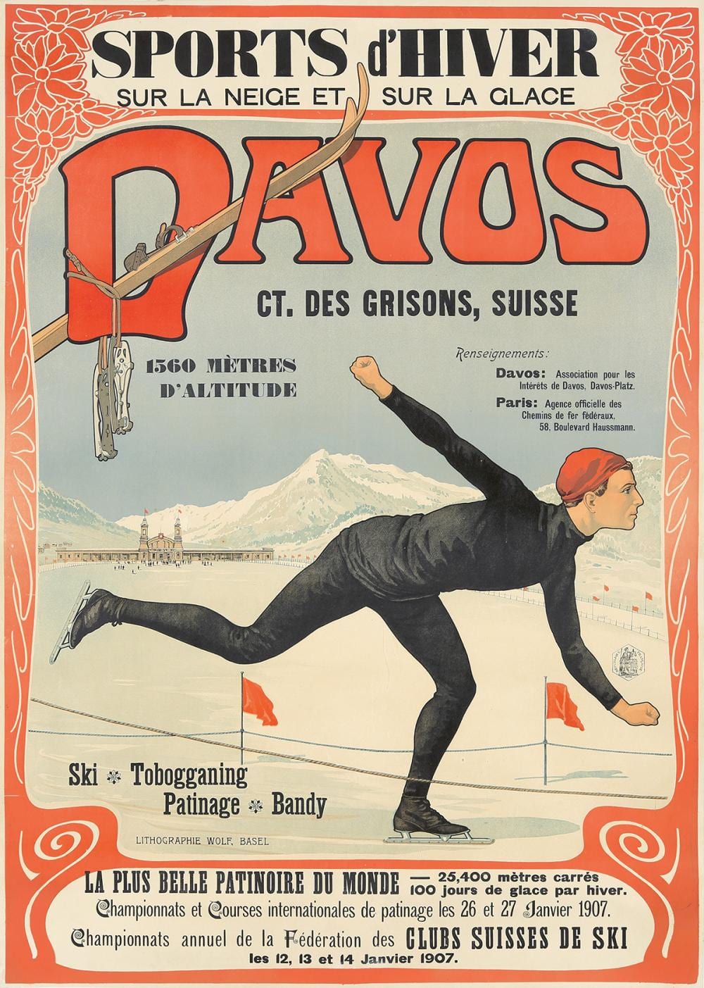 davos 1907 · Poster Auctions International Inc · 2019-06-23 Walter (1875) Koch comparable auction result: davos 1907