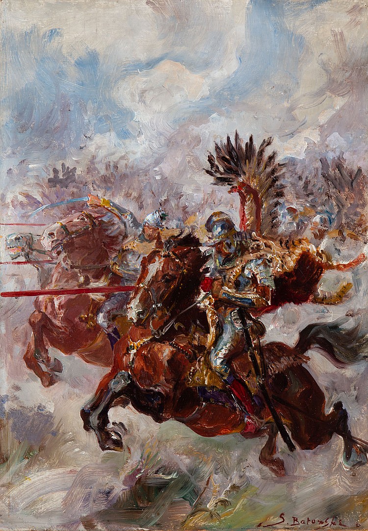 Stanislaw Kaczor-Batowski comparable auction result: stanislaw kaczor batowski 1866 1946 attack of the hussars
