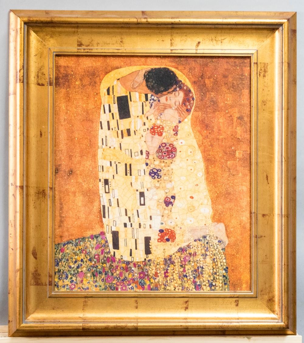 After Gustav Klimt, Austrian (1862-1918), The Kiss, print on canvas, sold by Link Auction Galleries, lot 464 — auction record photograph