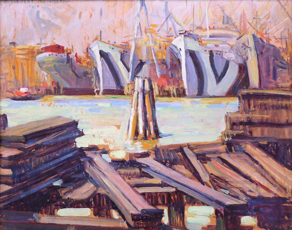 Emilie Sievert Weinberg comparable auction result: emilie sievert weinberg painting oakland shipyard 1918