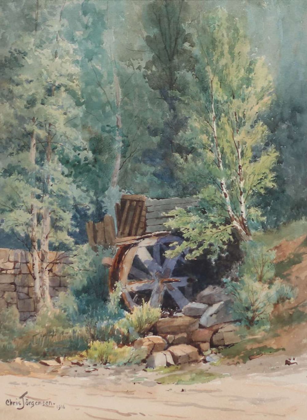 chris jorgensen watercolor ca sierra watermill 1916 · California Historical Design, Inc · 2019-06-08 Christian (1860) Jorgensen comparable auction result: chris jorgensen watercolor ca sierra watermill 1916