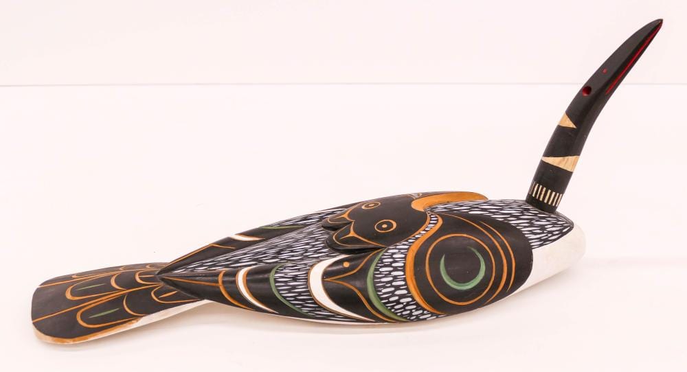 Floyd Joseph comparable auction result: floyd joseph b 1953 salish loon rattle 1984 cedar 7 x17 x5