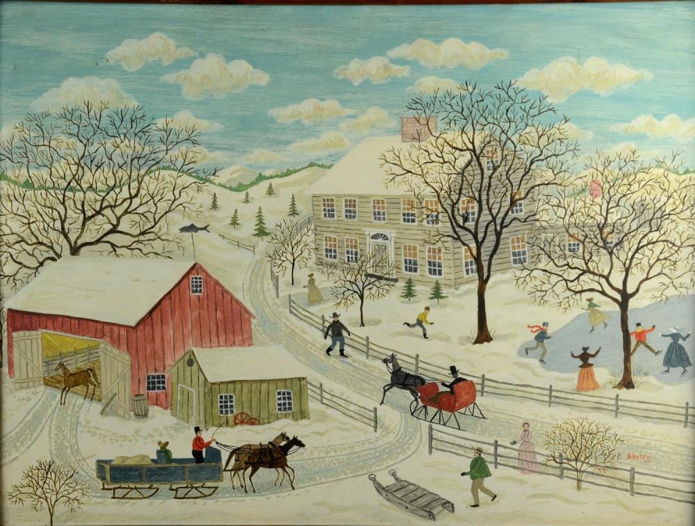 Albert Webster Davies comparable auction result: albert webster davies american 1889 1967 new hampshire artist folk art painting after the storm oil on masonite signed davi