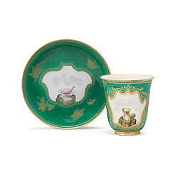 Auction comp thumbnail for An extremely rare Capodimonte green-ground beaker and saucer, circa 1750 (Bonhams, Lot 132)