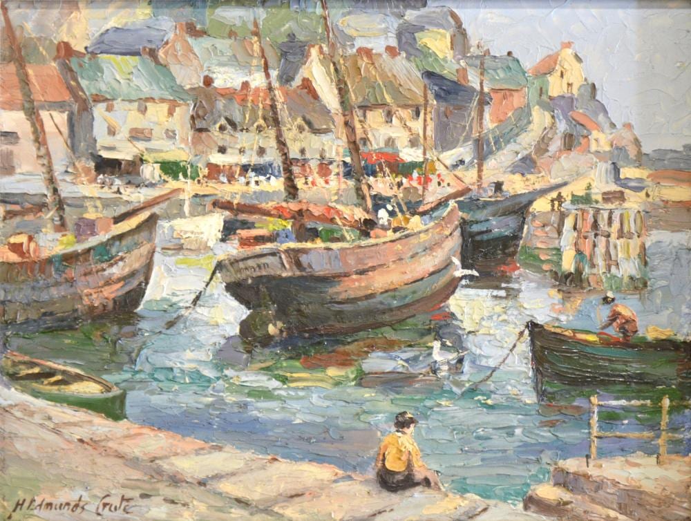 Harry Edmunds Crute comparable auction result: harry edmunds crute cornish harbour signed oil on board 30 x 40cm