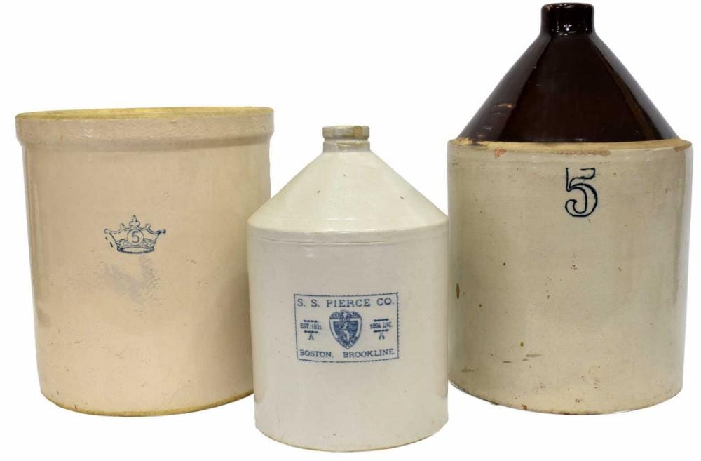 (3) AMERICAN STONEWARE FIVE-GALLON CROCK & JUGS sold by Austin Auction Gallery, lot 811 — auction record photograph