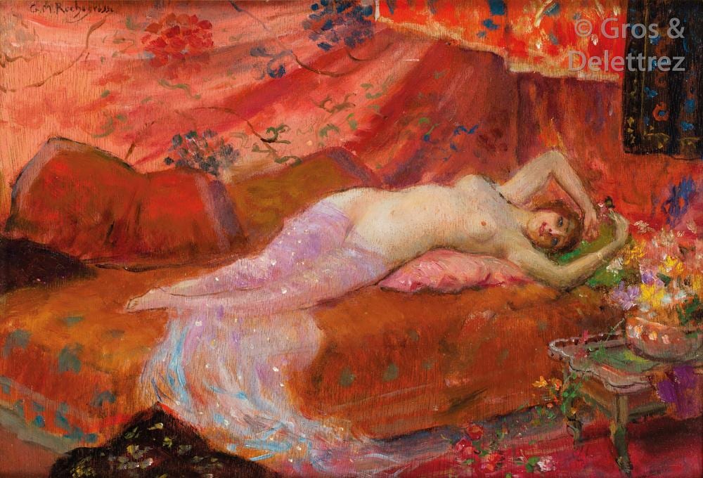 Georges Rochegrosse comparable auction result: georges rochegrosse 1859 1938 odalisque dans un int rieur rouge