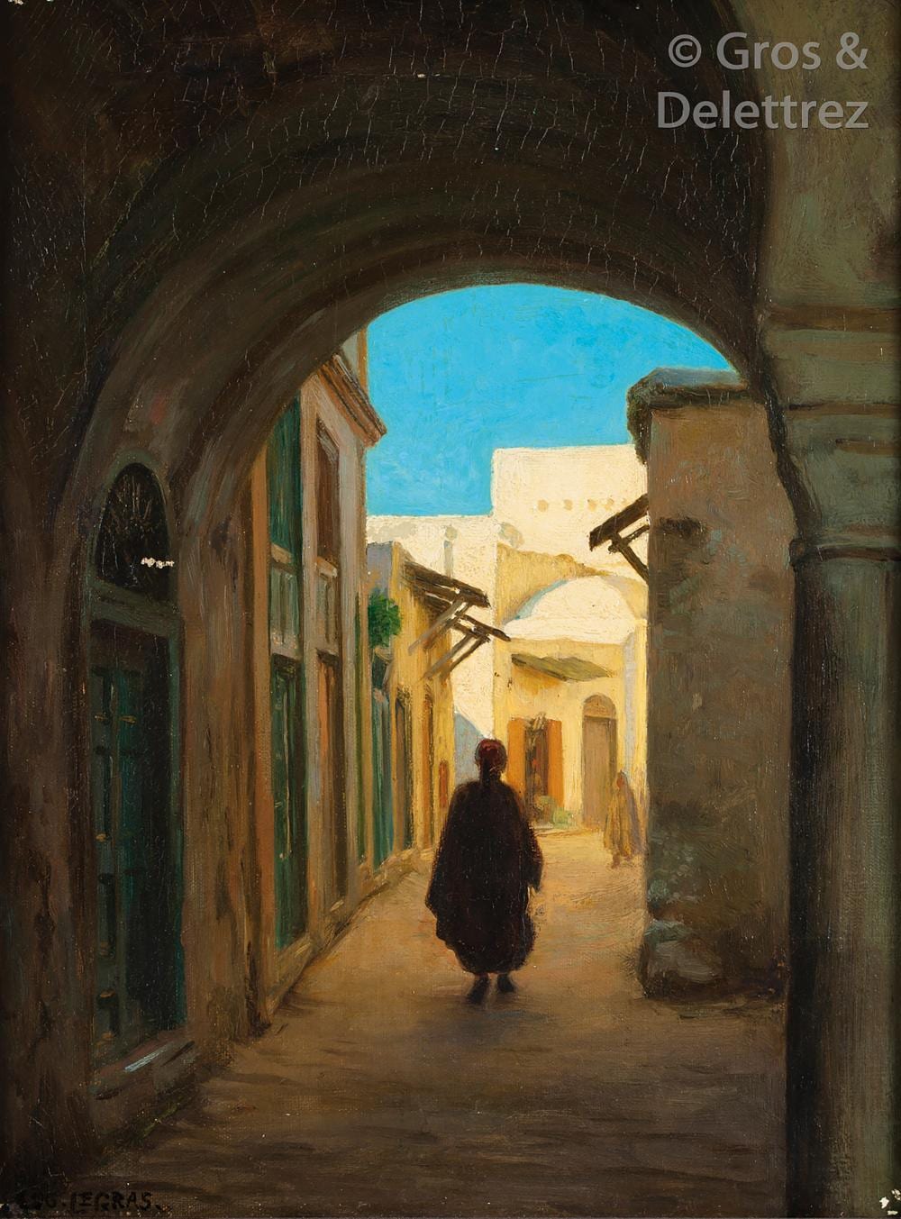 August Johannes le Gras comparable auction result: august johannes le gras 1864 1915 promeneurs dans une rue de tunis