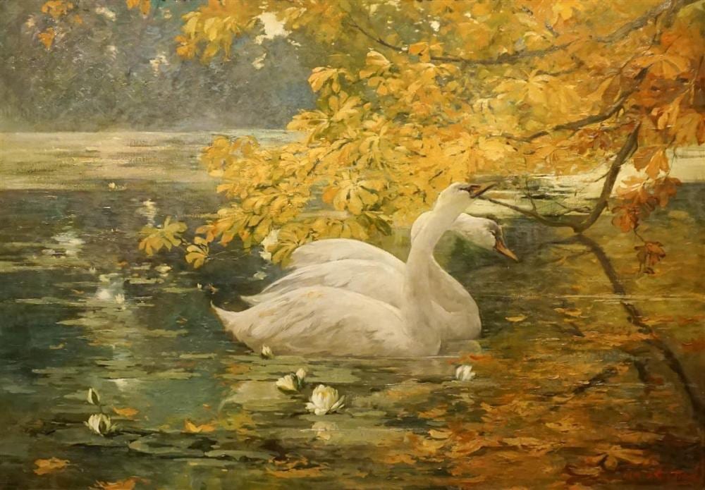 Alfred Ruytinckx comparable auction result: alfred ruytinx belgian 1871 1908 two swans oil on canvas 53 1 2 x 75 in