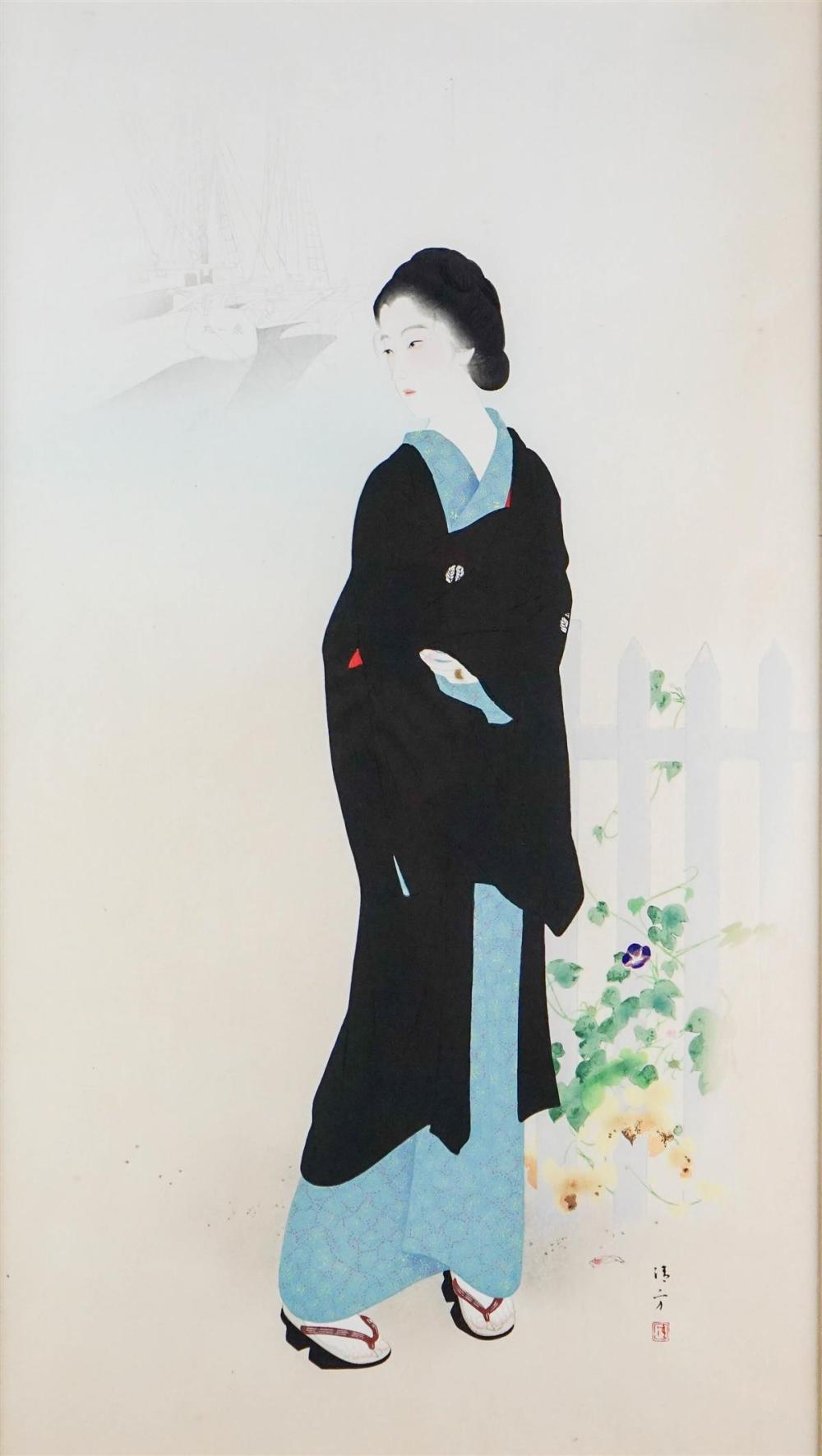 Kiyokata Kaburagi comparable auction result: kaburagi kiyokata japanese 1878 1973 beauty at akashi cho in tsukiji woodblock print 22 3 4 x 12 3 4 in sight