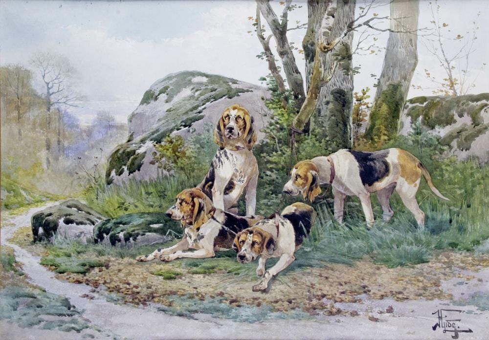 Hippolyte Gide comparable auction result: hippolyte gide 1852 1921 les chiens courants aquarelle sign e en bas